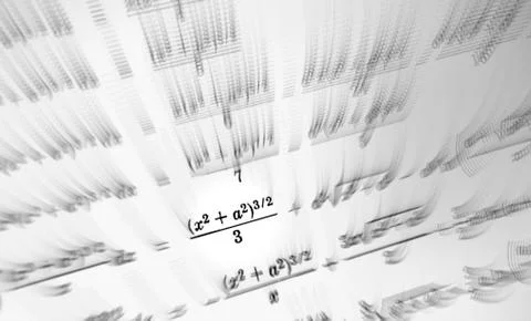 Large number of mathematical formulas focus zoom on a white background Stock Illustration