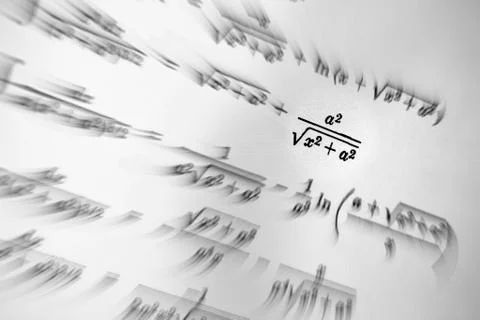 Large number of mathematical formulas focus zoom on a white background Stock Illustration