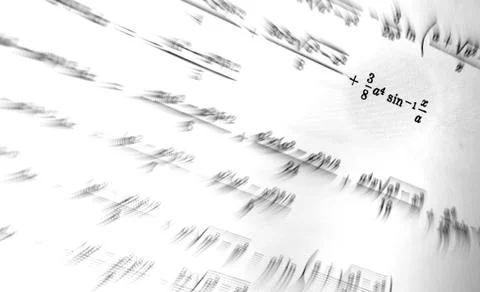 Large number of mathematical formulas focus zoom on a white background Stock Illustration