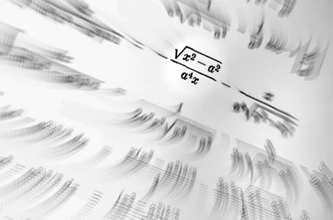 Large number of mathematical formulas focus zoom on a white background Stock Illustration