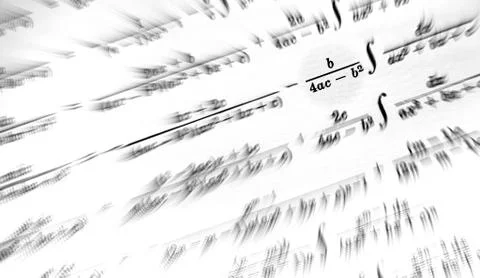 Large number of mathematical formulas focus zoom on a white background Stock Illustration