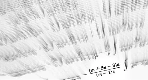 Large number of mathematical formulas focus zoom on a white background Stock Illustration