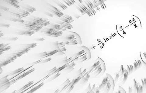 Large number of mathematical formulas focus zoom on a white background Stock Illustration