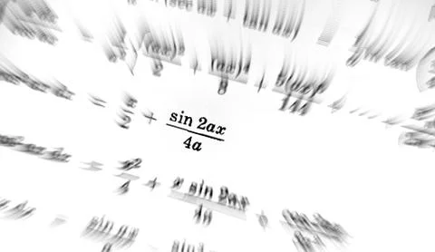 Large number of mathematical formulas focus zoom on a white background Stock Illustration