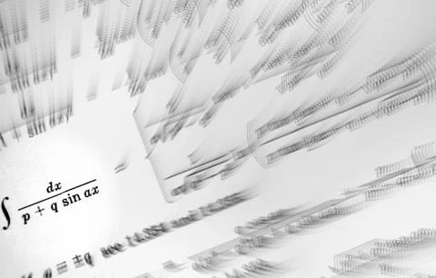 Large number of mathematical formulas focus zoom on a white background Stock Illustration