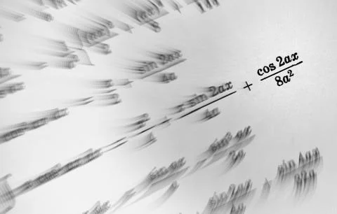Large number of mathematical formulas focus zoom on a white background Stock Illustration