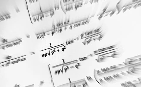 Large number of mathematical formulas focus zoom on a white background Stock Illustration
