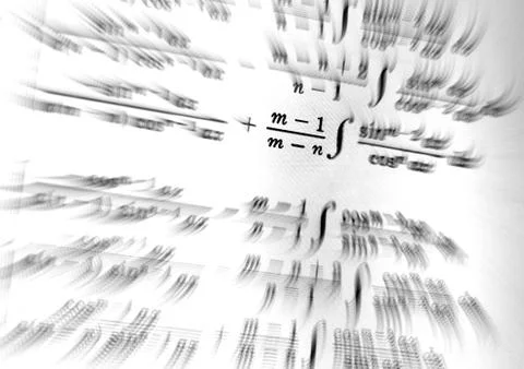 Large number of mathematical formulas focus zoom on a white background Stock Illustration