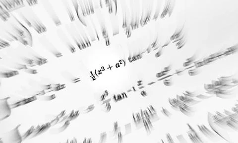 Large number of mathematical formulas focus zoom on a white background Stock Illustration