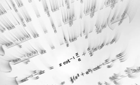 Large number of mathematical formulas focus zoom on a white background Stock Illustration