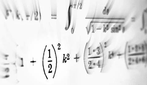 Large number of mathematical formulas focus zoom on a white background Stock Illustration