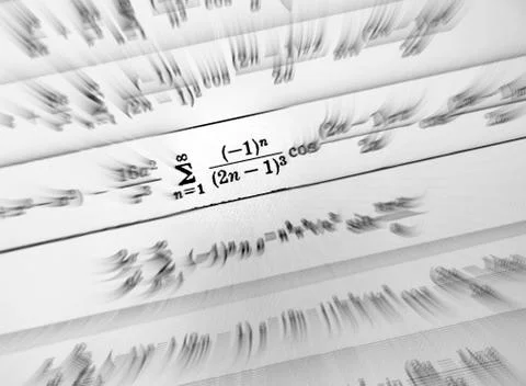 Large number of mathematical formulas focus zoom on a white background Stock Illustration
