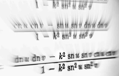 Large number of mathematical formulas focus zoom on a white background Stock Illustration