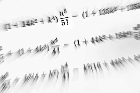 Large number of mathematical formulas focus zoom on a white background Stock Illustration