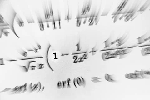 Large number of mathematical formulas focus zoom on a white background Stock Illustration