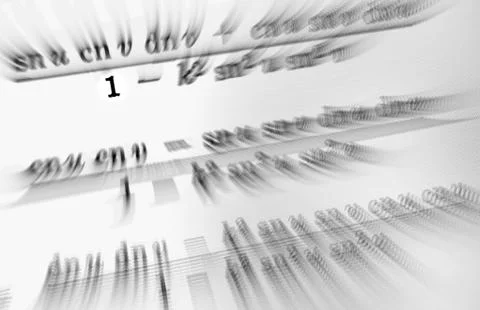 Large number of mathematical formulas focus zoom on a white background Stock Illustration