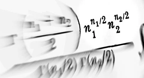 Large number of mathematical formulas focus zoom on a white background Stock Illustration