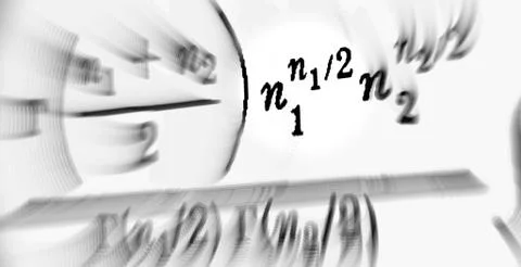 Large number of mathematical formulas focus zoom on a white background Stock Illustration