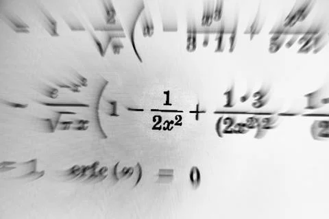 Large number of mathematical formulas focus zoom on a white background Stock Illustration