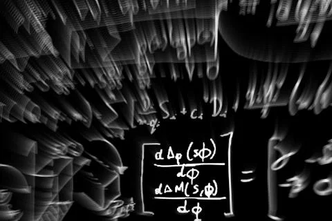 Large number of mathematical formulas focus zoom on a white background Stock Illustration