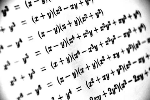 Large number of mathematical formulas on a white background Stock Illustration