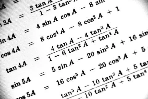 Large number of mathematical formulas on a white background Stock Illustration