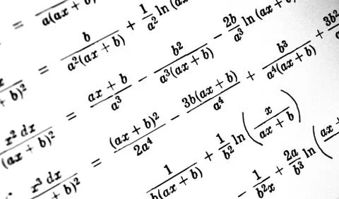 Large number of mathematical formulas on a white background Stock Illustration