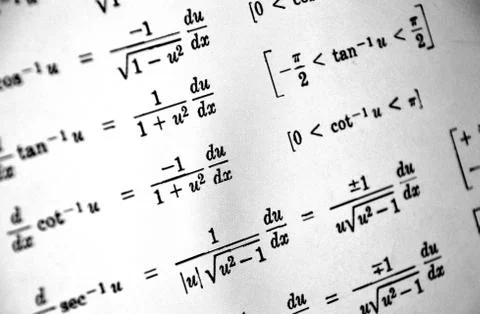 Large number of mathematical formulas on a white background Stock Illustration