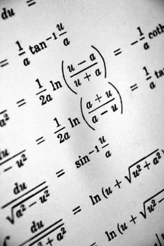 Large number of mathematical formulas on a white background Stock Illustration