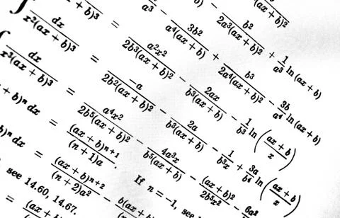 Large number of mathematical formulas on a white background Stock Illustration
