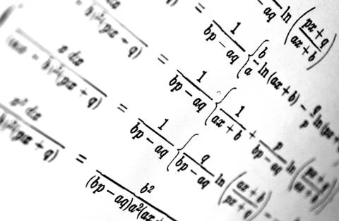 Large number of mathematical formulas on a white background Stock Illustration