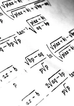 Large number of mathematical formulas on a white background Stock Illustration