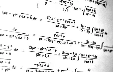 Large number of mathematical formulas on a white background Stock Illustration