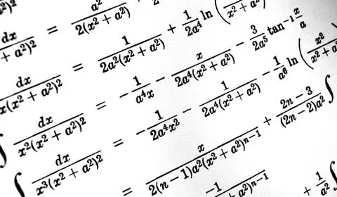 Large number of mathematical formulas on a white background Stock Illustration