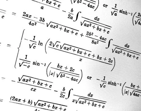 Large number of mathematical formulas on a white background Stock Illustration