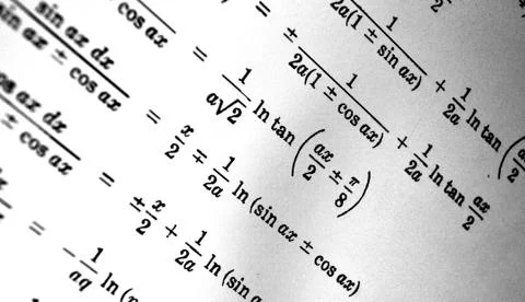 Large number of mathematical formulas on a white background Stock Illustration