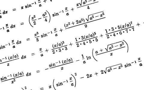 Large number of mathematical formulas on a white background Stock Illustration