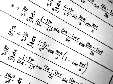 Large number of mathematical formulas on a white background Stock Illustration