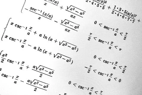 Large number of mathematical formulas on a white background Stock Illustration
