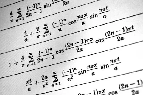 Large number of mathematical formulas on a white background Stock Illustration