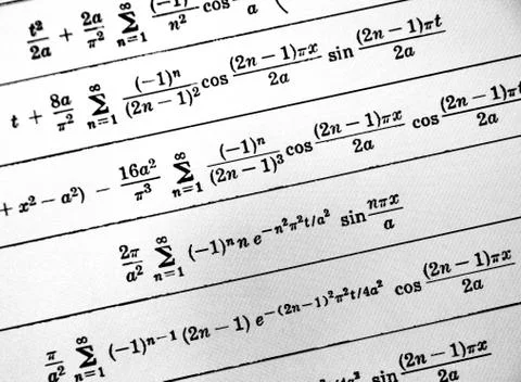 Large number of mathematical formulas on a white background Stock Illustration