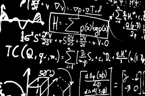 Large number of mathematical formulas on a white background Stock Illustration