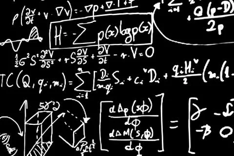 Large number of mathematical formulas on a white background Stock Illustration