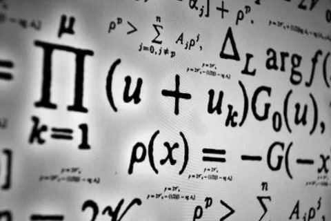 Large number of mathematical formulas on a white background Stock Illustration