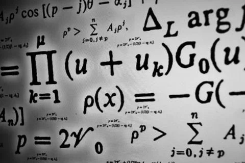 Large number of mathematical formulas on a white background Stock Illustration