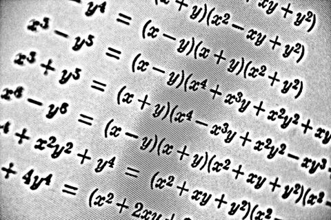 Large number of mathematical formulas on a white background HDR Stock Illustration