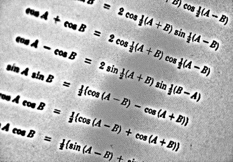 Large number of mathematical formulas on a white background HDR Stock Illustration