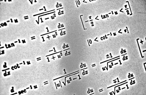 Large number of mathematical formulas on a white background HDR Stock Illustration