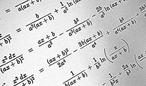 Large number of mathematical formulas on a white background HDR Stock Illustration