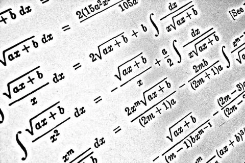 Large number of mathematical formulas on a white background HDR Stock Illustration